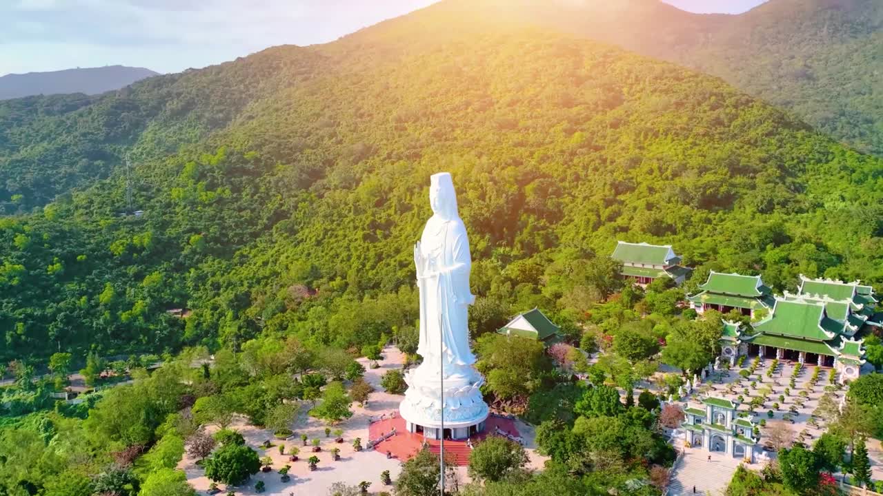 Aerial view of Ling Ung pagoda, Son Tra peninsula, Da Nang, Vietnam