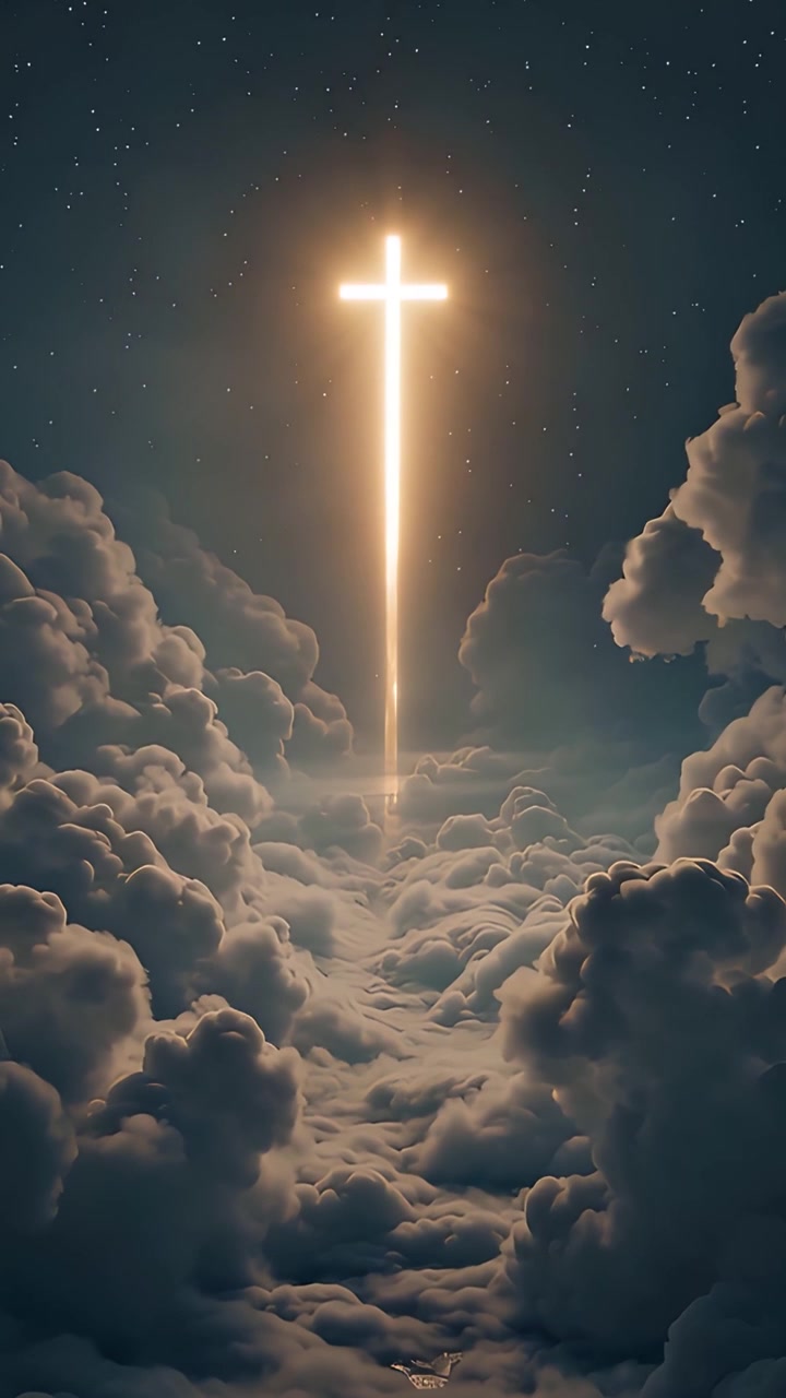 Sfondo per Adorazione 4K: Croce Cristiana e Luce Celeste