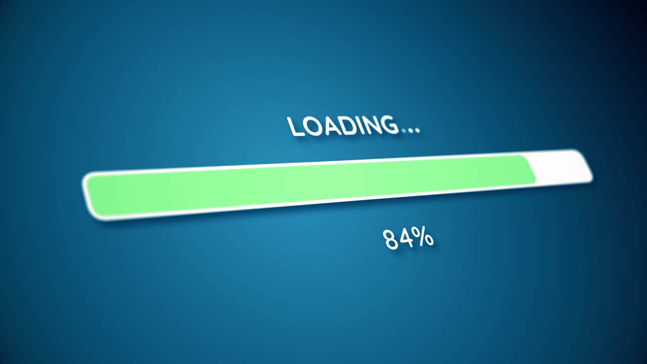 Digital Loading Progress Bar Animation with Percentage Display on Blue Screen