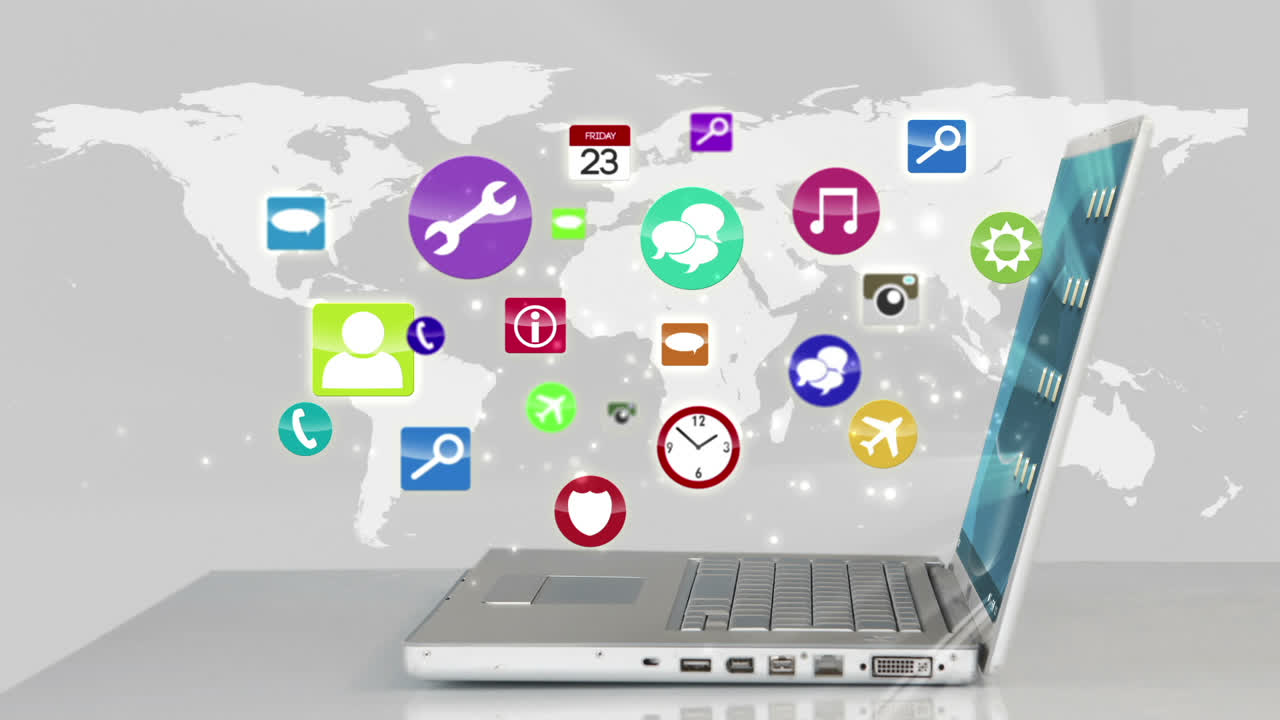 iconos coloridos apareciendo por el portátil