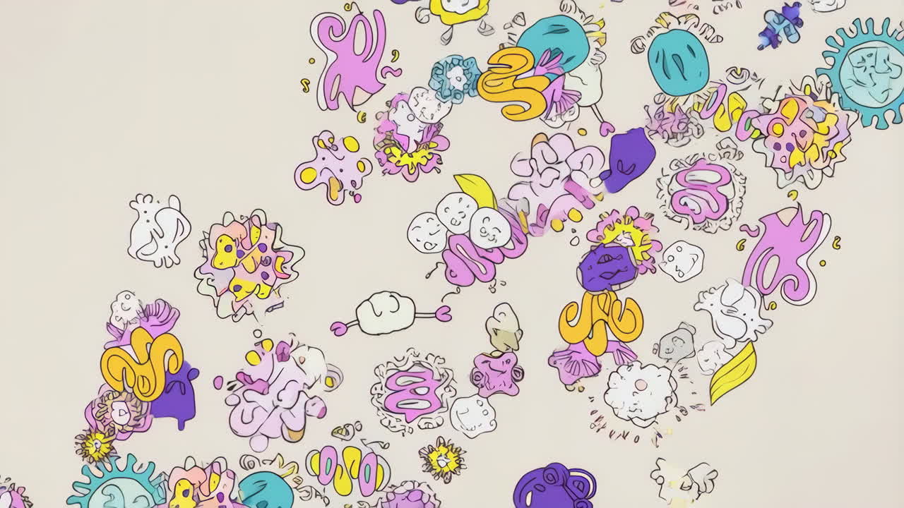 Vibrant Abstract Illustration of Microscopic Organic Forms