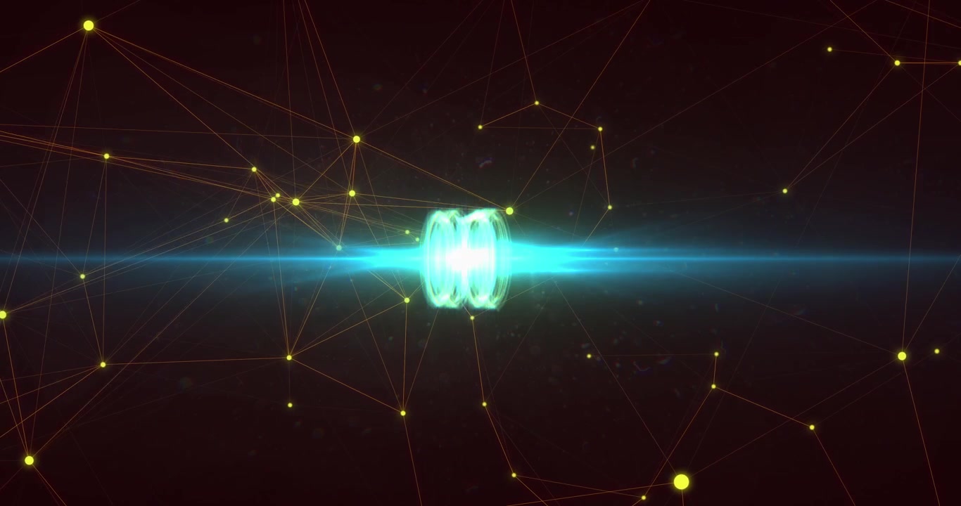 Animation of network of connections with green light moving on black background