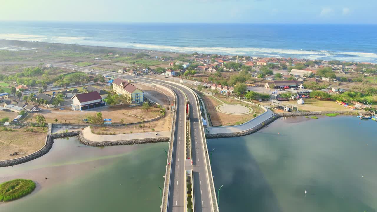 Beautiful blue ocean and highway road bridge in Indonesia