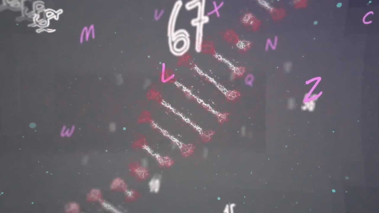 animación de la cadena de adn con números y letras que cambian en la pantalla digital