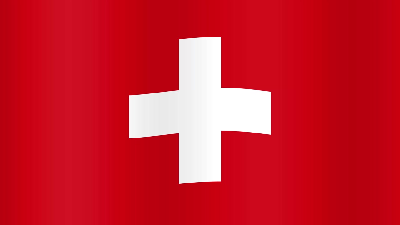 Nahtlose Endlosanimation der wehenden Schweizer Flagge mit realistischen Stofffalten und weicher Beleuchtung.
