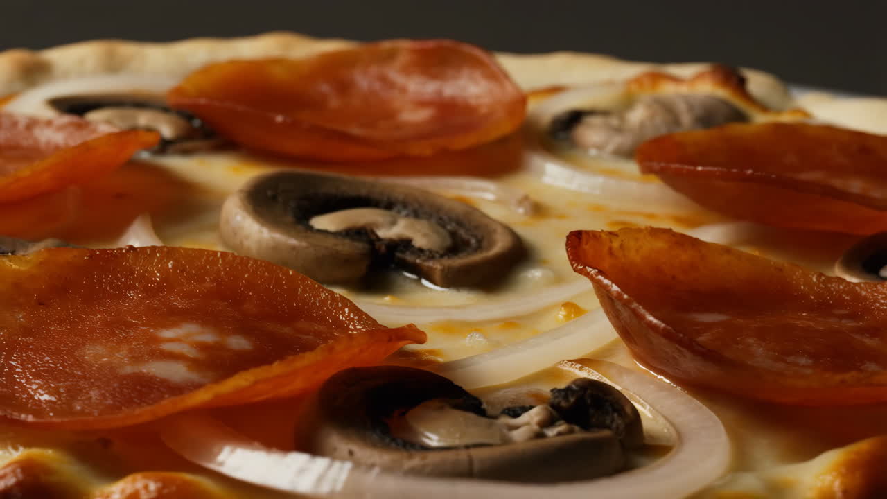 Pizza with pepperoni, mushrooms and onion