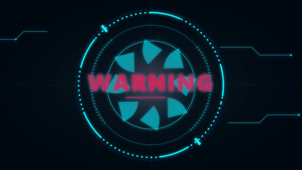 Digital Warning Sign with Rotating HUD Interface