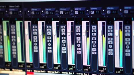 Audio-Levels-on-Multi-Channels-in-Professional-Digital-Recording-Software,-Close-Up