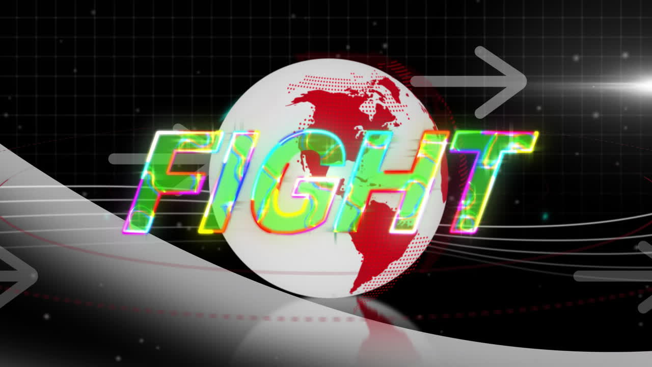 화살표와 그리드 배경으로 전 세계에 대한 텍스트 애니메이션을 싸우십시오.