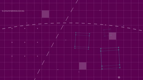 animación del procesamiento de datos sobre la cuadrícula sobre un fondo púrpura