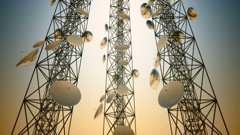 Endless-animation-of-the-uprising-side-view-of-high-communication-tower,-increasing-range-of-wireless-communication.-Cloudless-environment.-Smooth-vignetting-at-the-screen-border.-Loopable.-HD