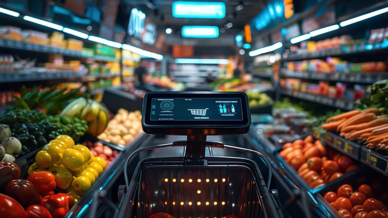 Smart Shopping Cart in a Modern Supermarket