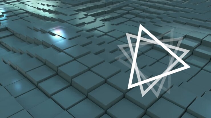 Triangolo rotante con sfondo di pavimento 3D in movimento
