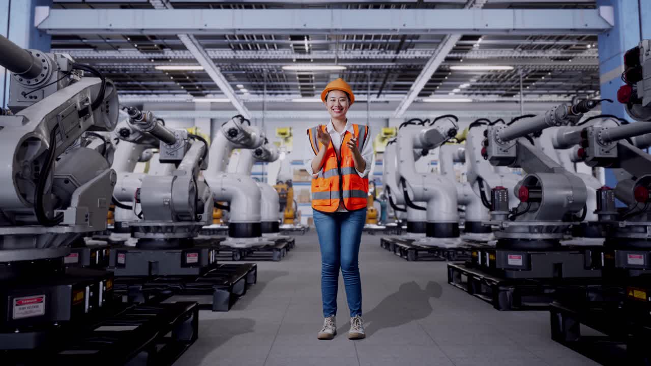 Female Engineer in a Factory Celebrating Automated Production