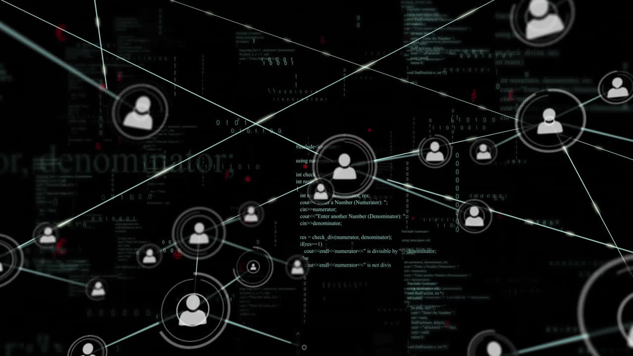 animación de la red de conexiones con iconos sobre el procesamiento de datos sobre fondo negro