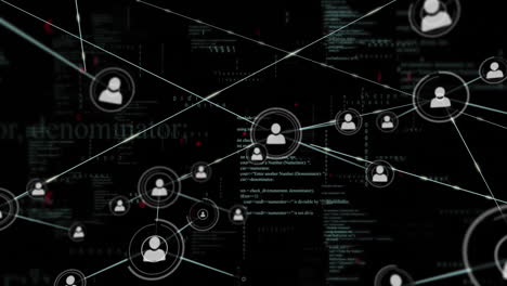 animación de la red de conexiones con iconos sobre el procesamiento de datos sobre fondo negro