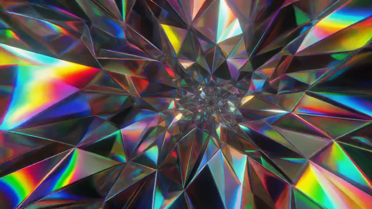 Animazione di un tunnel di cristallo geometrico iridescente astratto