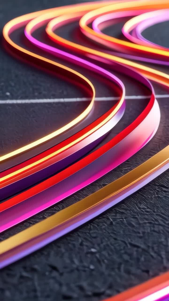 Vertical video: Shifting light causing shimmering neon ribbons on textured surface, camera drifting