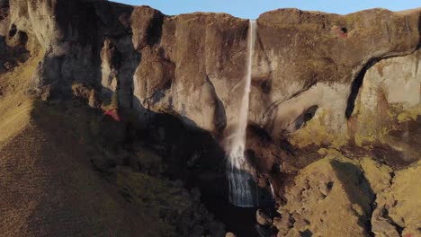 Static-Aerial-shot-of-a-High-Waterfall