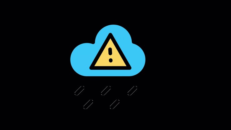 Animated Cloud Icon With Warning Symbol and Falling Raindrops