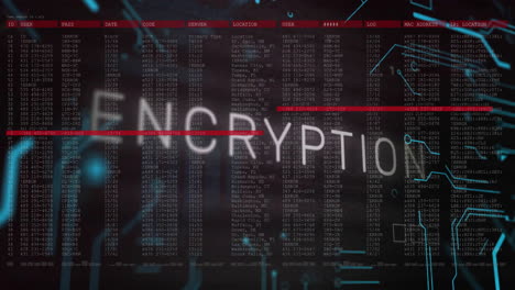 animation of encryption text and digital data processing over black background