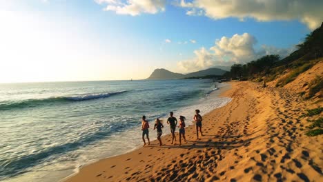 tourists running at beach 4k