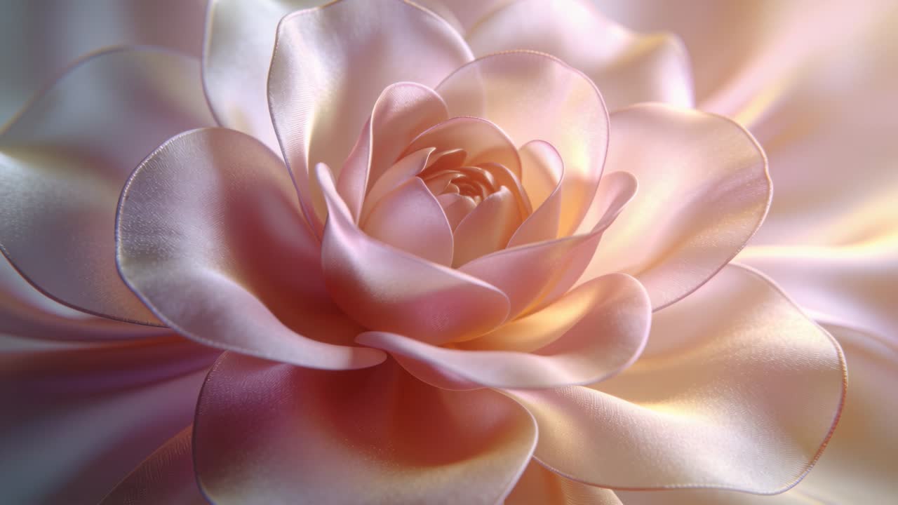 La telecamera si avvicina e l'illuminazione si riscalda, rivelando il bocciolo centrale in fiore per una vetrina di design.