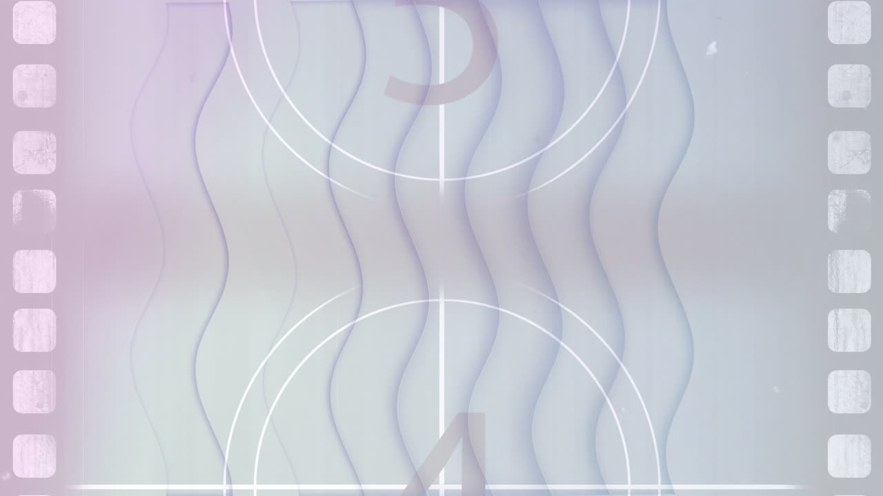 Animation countdown with number five over abstract wavy background in school setting