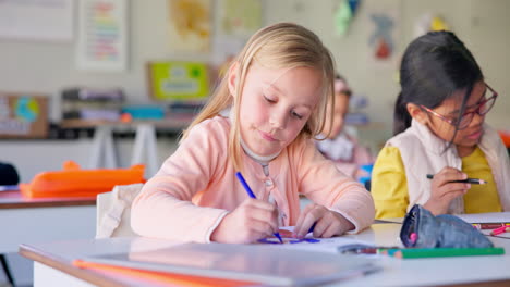 conocimiento, niña y estudiantes en un aula