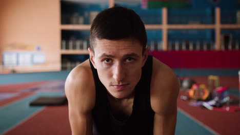 closeup of young man training