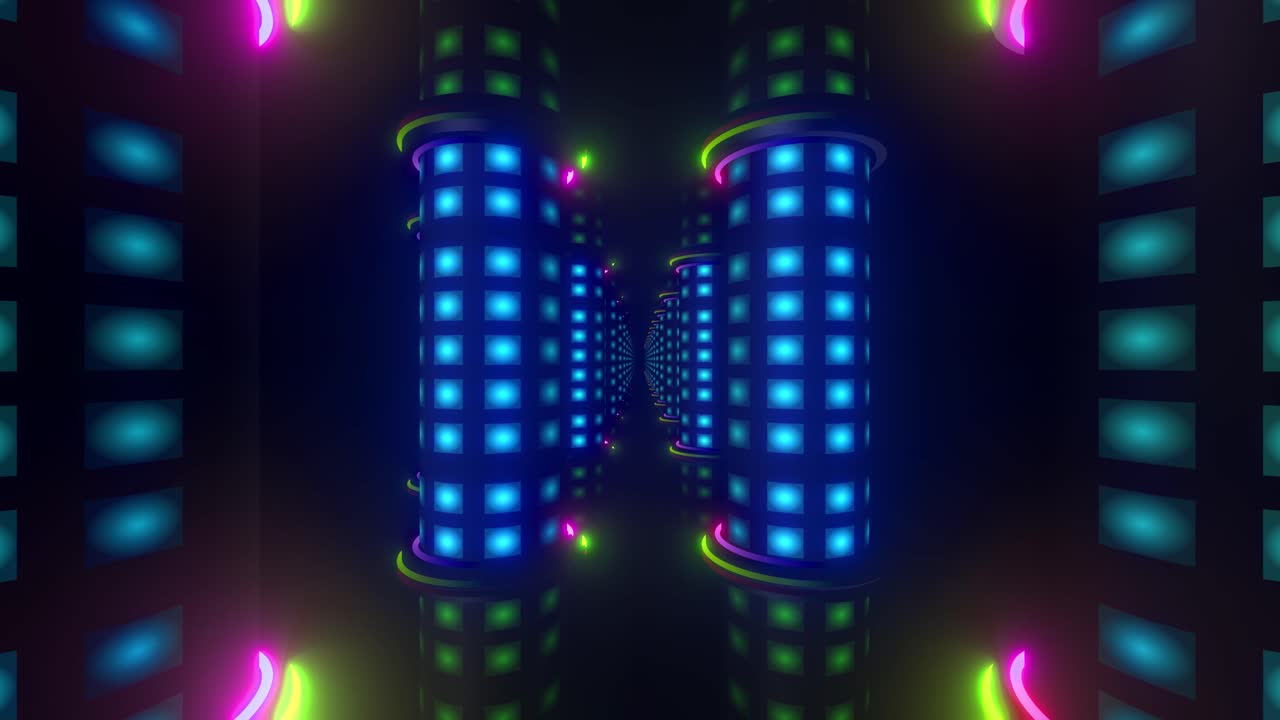 Rendering 3D del tunnel luminoso al neon