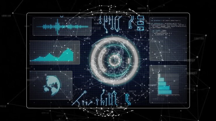 Animasjon av digitalt grensesnitt med datadiagrammer og grafer i skolemiljø