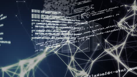 animation of data processing and servers on black background