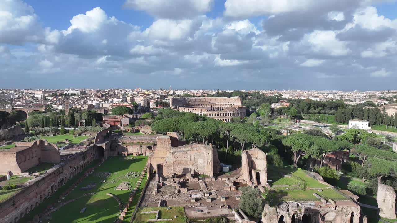 Archaeological Park At Rome In Lazio Italy. Cultural Heritage. Beautiful Cityscape. Archaeological Park At Rome In Lazio Italy. Medieval Landscape. Archaeological Excavation. Italy Skyline.