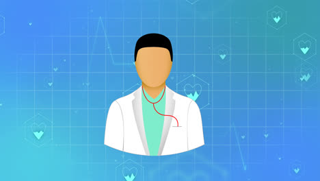 animation of medical icons with doctor icon on blue background