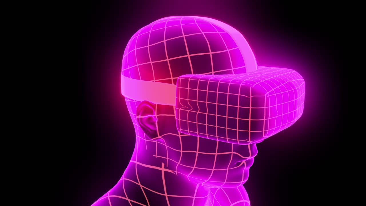 headset de realidad virtual holográfico de animación futurista hmd juego de tecnología de bucle 4k