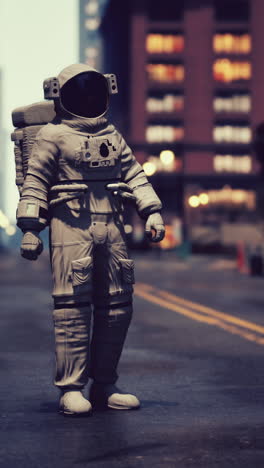 astronaut walking in a city