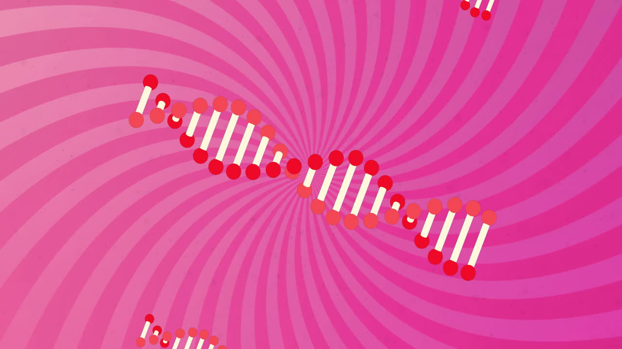 분홍색 줄무 바탕에서 회전하는 dna 줄무의 애니메이션