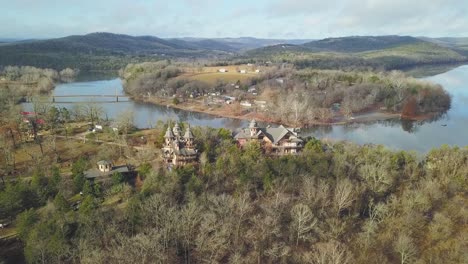 Aerial View of a Castle on an Island in a Lake