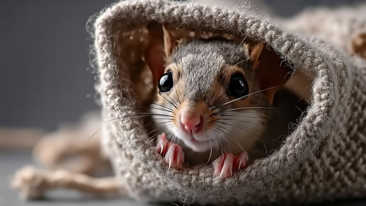 Uno scoiattolo che sbuca da un buco in una coperta