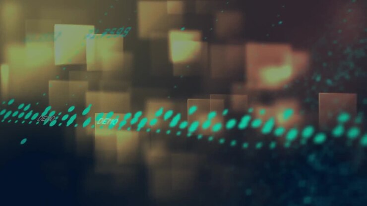 Animazione di elaborazione dati su quadrati su sfondo nero