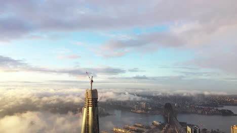 sydney sunset flight through the clouds over the crown casino
