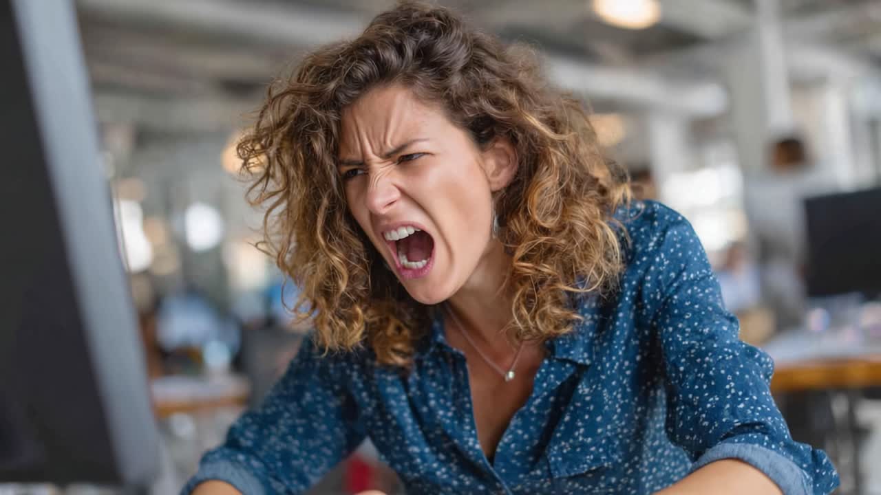 Frustration Unleashed: Capturing the Intense Moment of Anger Faced by a Young Professional During a Challenging Work Situation in an Office Environment