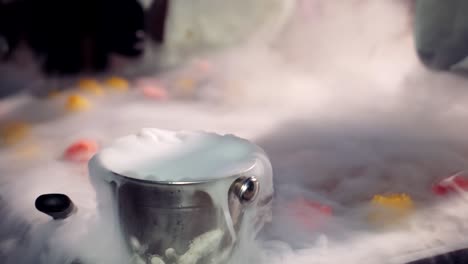 professional chefs are making ice cream by adding liquid nitrogen.