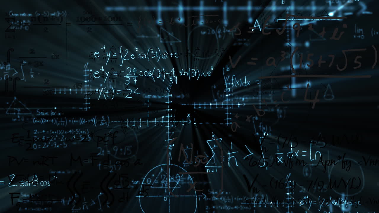 Animation of mathematical equations on black background