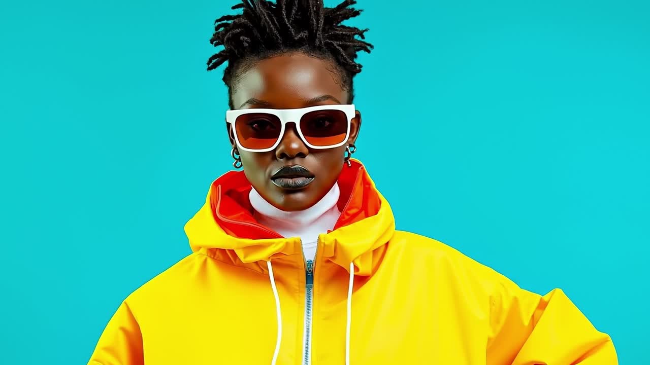 A woman in a yellow jacket and sunglasses posing for a picture