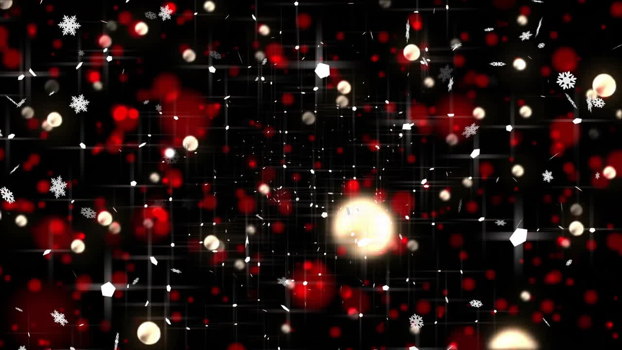 Animação de neve caindo sobre luzes brilhantes