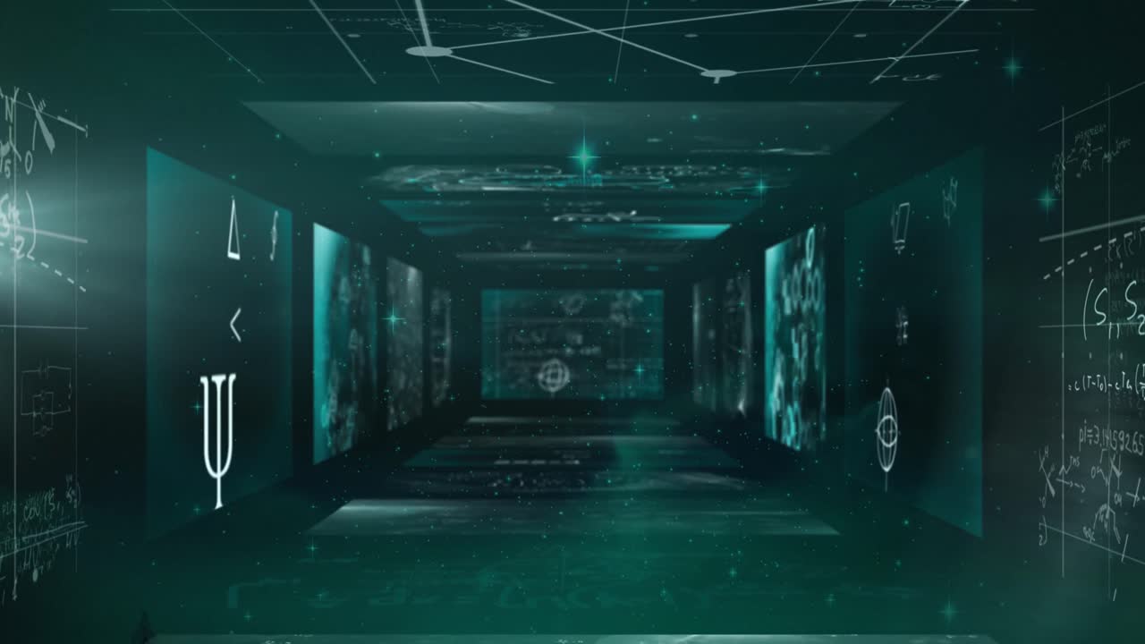 과학적 데이터 처리와 함께 여러 화면의 애니메이션