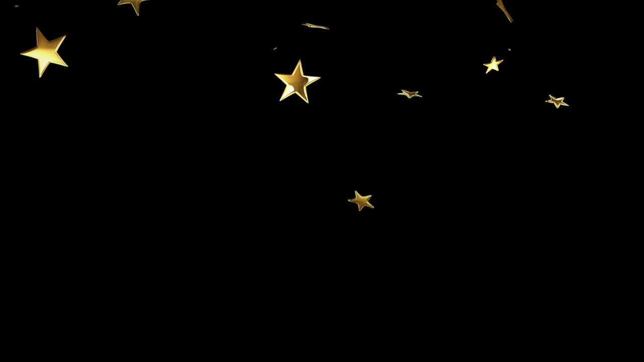 Golden stars and colored confetti appearing at start rotating downward filling frame for festivity