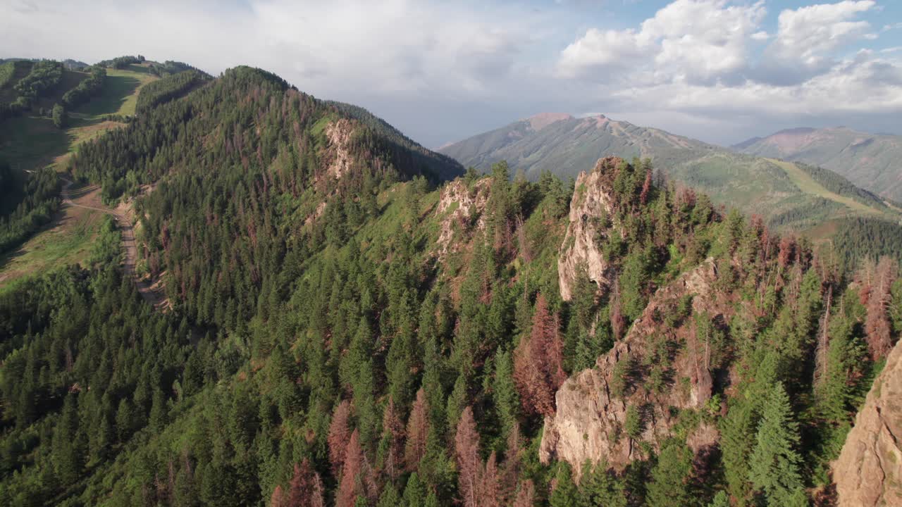 Rocky Mountain Nature Aerial, ridges and peaks in summer, 4K